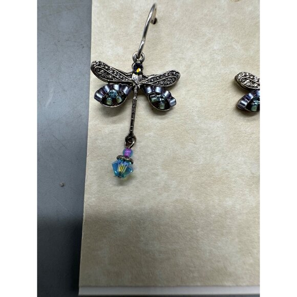 Dragonfly Drop Earrings With Crystals By Firefly 6625 AQ Aqua pierced READ - Picture 3 of 5